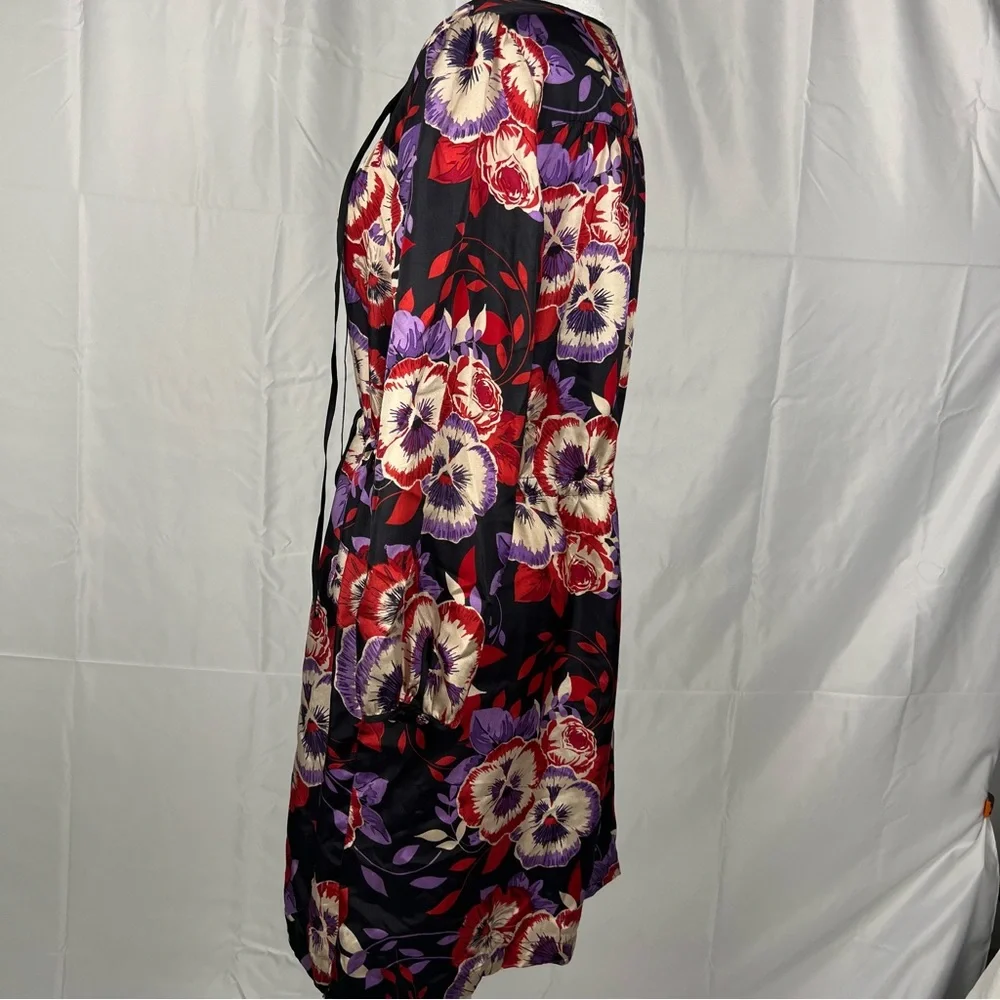 Johnny Was 100% silk floral patterned dress with drawstring waist.